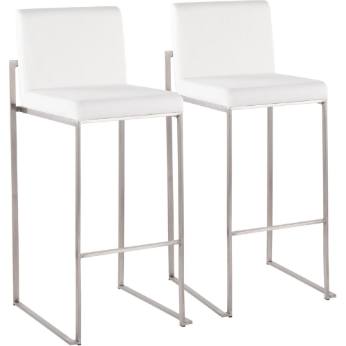 Fuji High Back 31" Bar Stool in White Velvet & Stainless Steel (Set of 2)